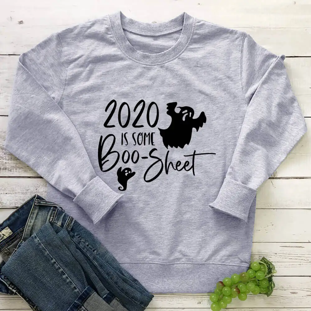 

Boo Sheet 2020 Halloween Sweatshirts Unisex O-Neck 100%Cotton Funny Casual Long Sleeve Tops Halloween Holiday Sweatshirt