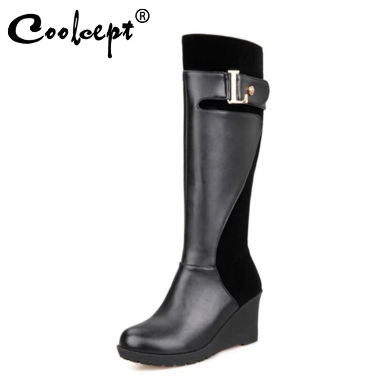 Coolcept размера плюс 30-52 женские зимние сапоги до колена в стиле пэчворк женская