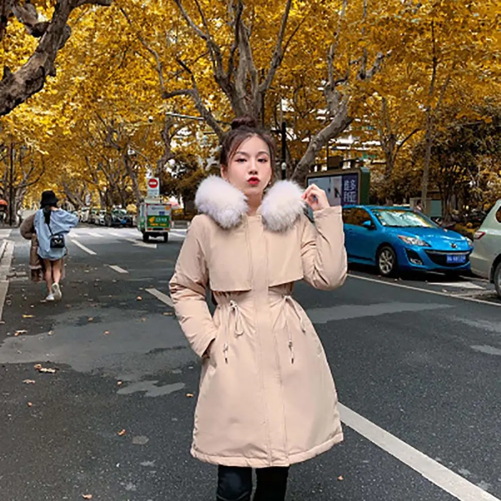 

Winter Warm Jacket Female 2020 Fashion Thin Waist Coat Women Winter Thicken Warm Fur Lining Down Cotton Parkas Female Coat