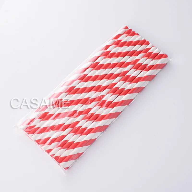 red stripes Рождественская одноразовая бумажная соломинка для питья полосатая соломенная детская Свадебная душевая декорация подарочные вечерние принадлежности для мероприятий - Цвет: red stripes