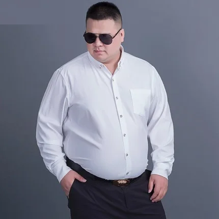 WHITE Зимние мужские фиолетовые рубашки большого размера с длинным рукавом 8XL 10XL осенние нарядные рубашки для свадьбы 9XL 12XL формальная сценическая рубашка 150 кг черная - Цвет: WHITE