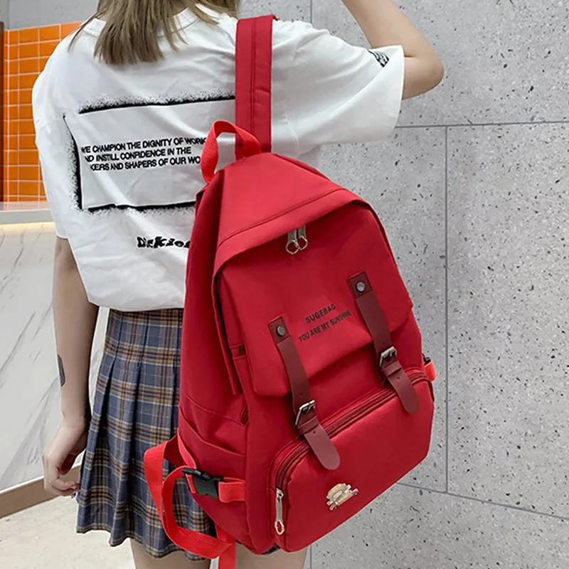 

4 Pcs Set Fashion Backpack Girl College SchoolBags New Simple Women Striped Book Packbags for Teenage Travel Shoulder Bag