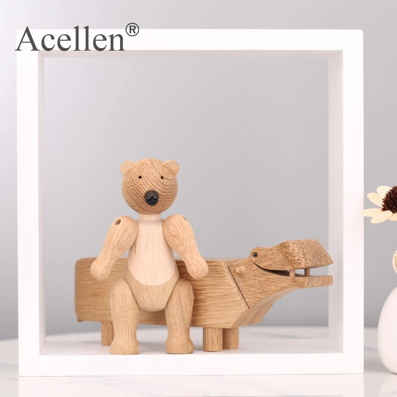 Деревянные миниатюрные фигурки в виде бегемота украшения для офисной комнаты