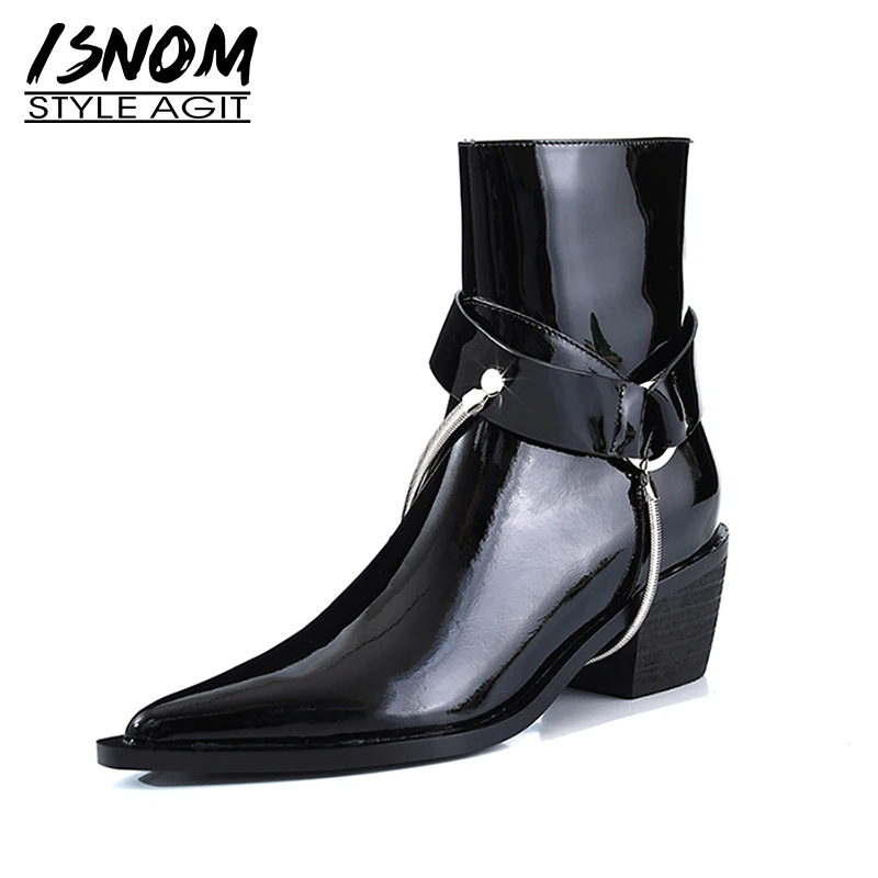 ISNOM/Новое поступление Ботильоны из натуральной кожи Женские ботильоны с острым