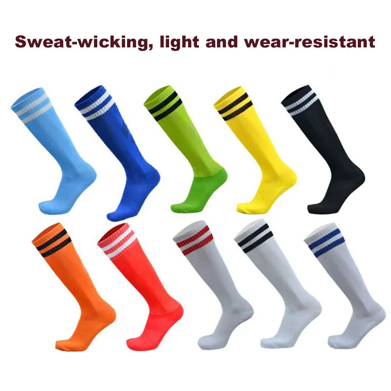 Adult & Kid football socks , Children's Team Match non-slip long knee Soccer socks , Student striped Thin sports socks Blue