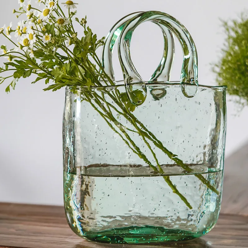 

Living Room Vase Table Creative Portable Bag Transparent Glass Flower Arrangement Pot Hydroponics Pot De Fleur Home Decor ED50HP