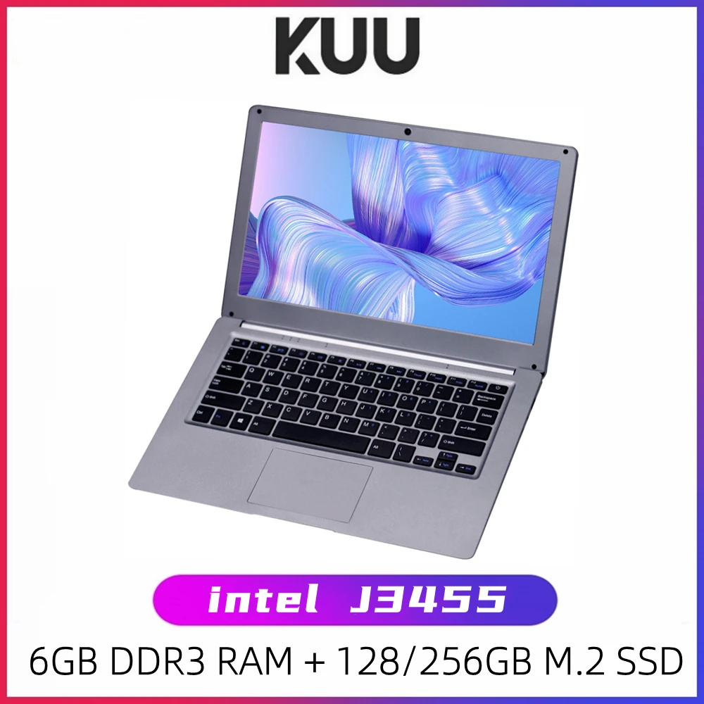 

KUU 13.3 inch Student Laptop 6GB RAM 256GB SSD Notebook For intel J3455 Quad Core Ultrabook With Webcam Bluetooth WiFi Office