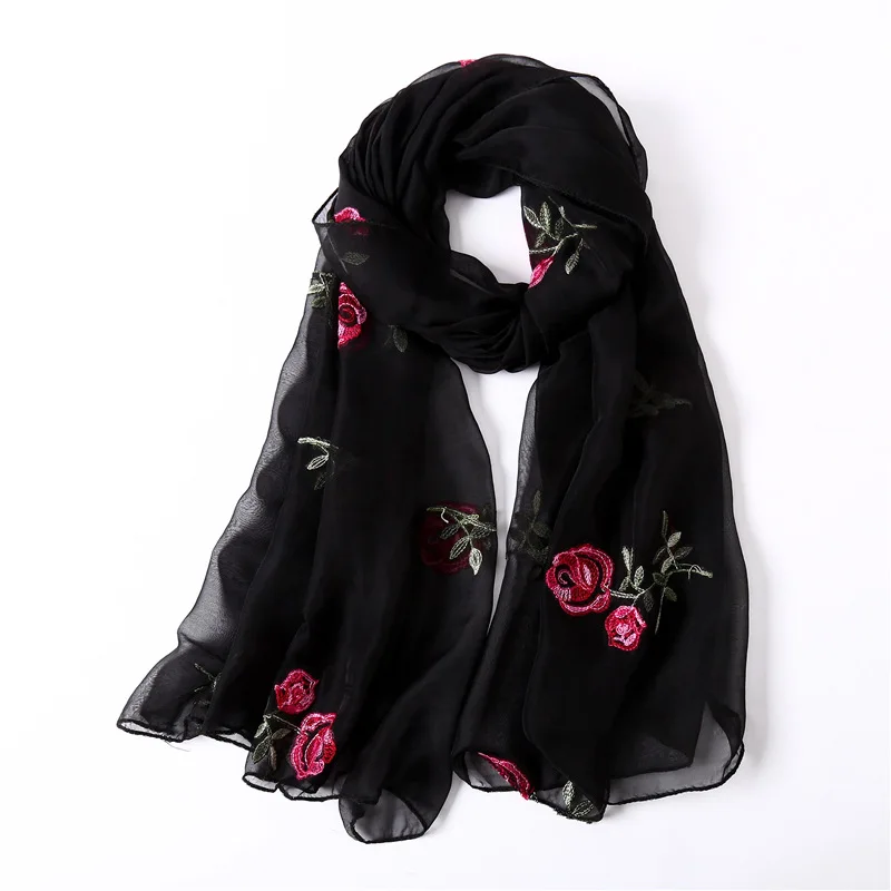 Новинка 2020 шелковый шарф с вышитыми розами для путешествий Солнцезащитный