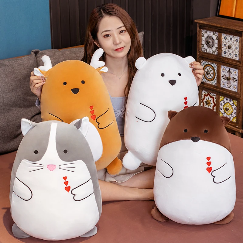 

1pc 50/80cm Kawaii Cats Polar Bear Hamster Elk Deer Stuffed Pillow Cute Animals Plush Toy Soft Sofa Cushion Kids Girlfriend Gift