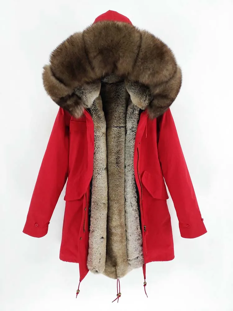 Парка длинная мужская с большим капюшоном пальто натуральным мехом лисы теплая