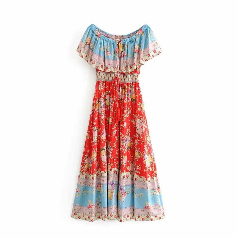 Винтажное шикарное женское платье с цветочным принтом роз богемное коротким