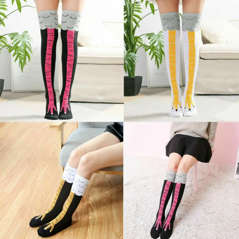 Модные женские чулки носки выше колена для девочек креативные куриные на ножки