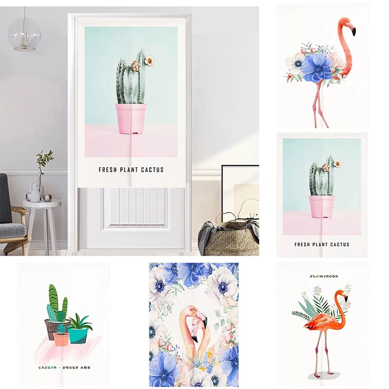 

Green Plant Flamingo Cloth Curtain Cotton Linen Bedroom Half Panel Curtain Toilet Shower Door Curtain Blackout Curtain