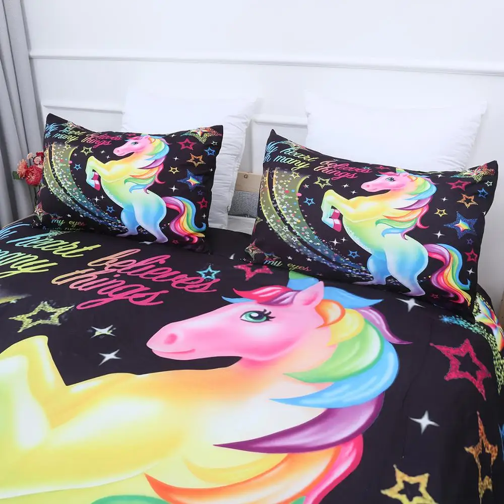 Комплект постельного белья с принтом единорога набор пододеяльников двойной