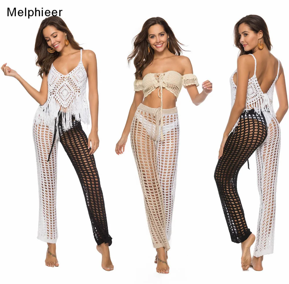 Женская пляжная одежда Melphieer 2020 вязаные двухцветные брюки с вырезами пикантные