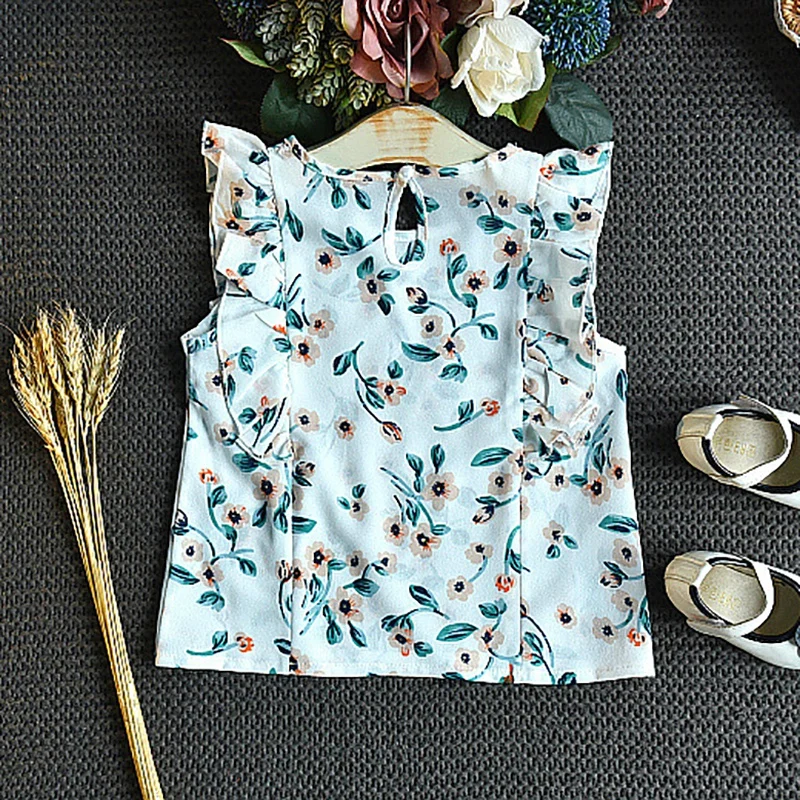 

2021 Baby Girl Clothes Summer Children's Girls' Clothing Sets Kids Baby Clothes Toddler Chiffon Print Bowknot Top+Shorts 1-7Y