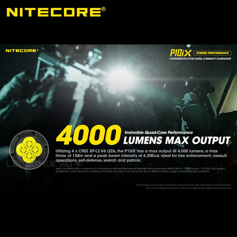 Перезаряжаемый светодиодный фонарик NITECORE P10ix 4000 люмен 4 светодиода CREE XP-L2 6 V6 с