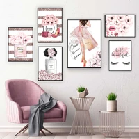 fashion pink girl room decoration poster perfume eyelash lip for beauty shop high heels print art painting wall print picture