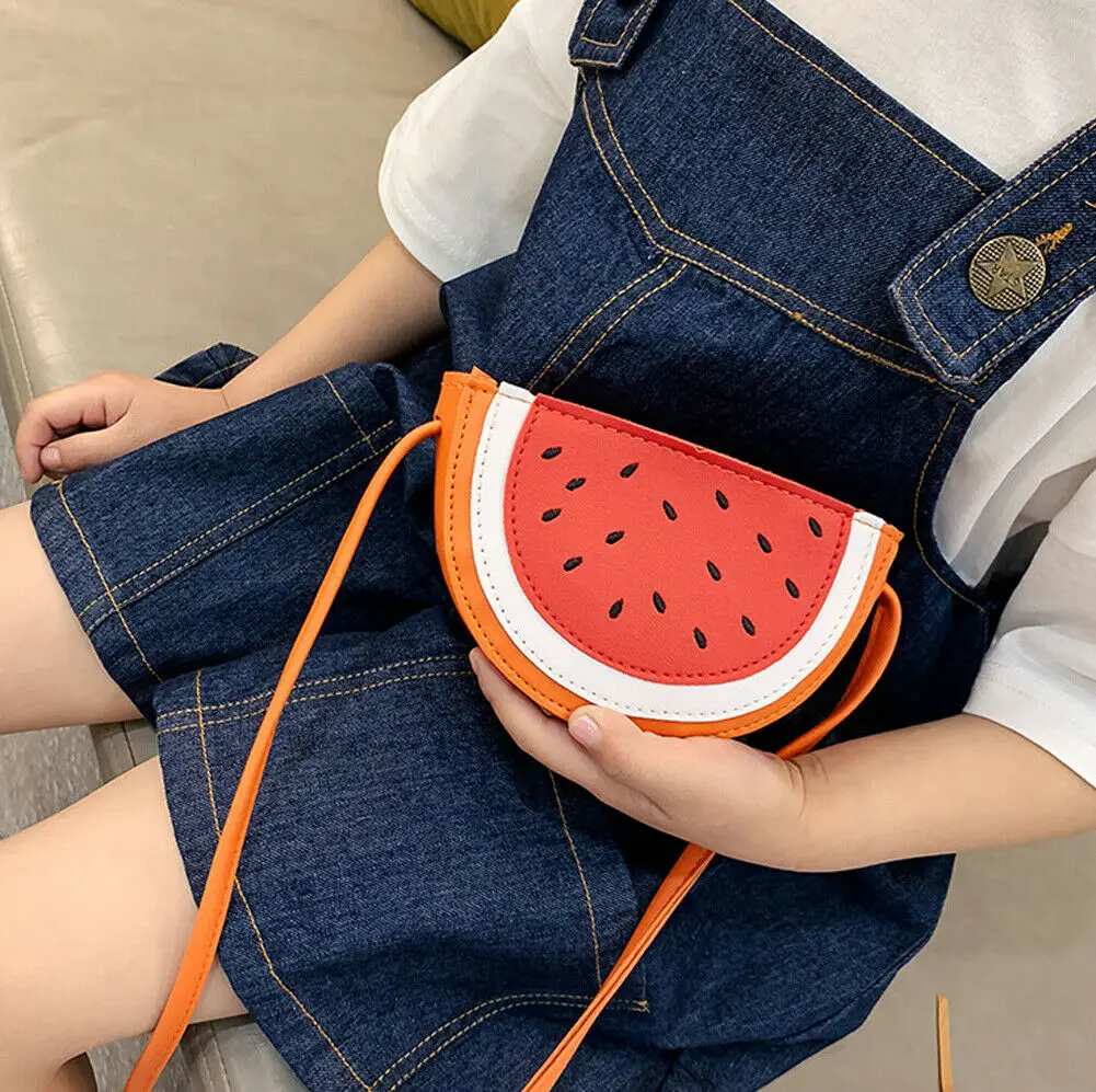 

Kids Cute Fruit Watermelon shape PU Leather Coin Change Purse Bags Women Girl Mini Crossbody Bags