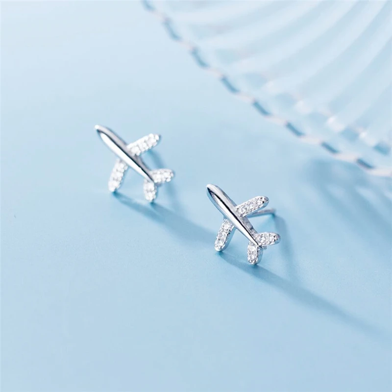 

Sole Memory Sweet Cute Mini Plane Literary 925 Sterling Silver Fashion Female Stud Earrings SEA729