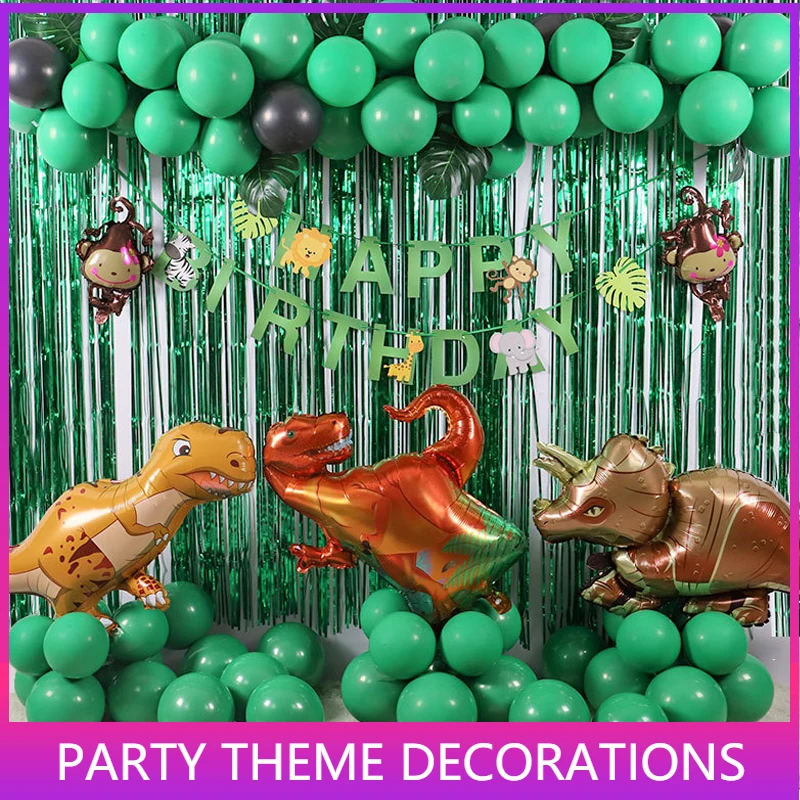 

Roar Dinosaur Party Balloon Bunting Garland Wild One 1st Boy Birthday Party Decor Cake Toppers Palm Leaves Jungle Dino Party