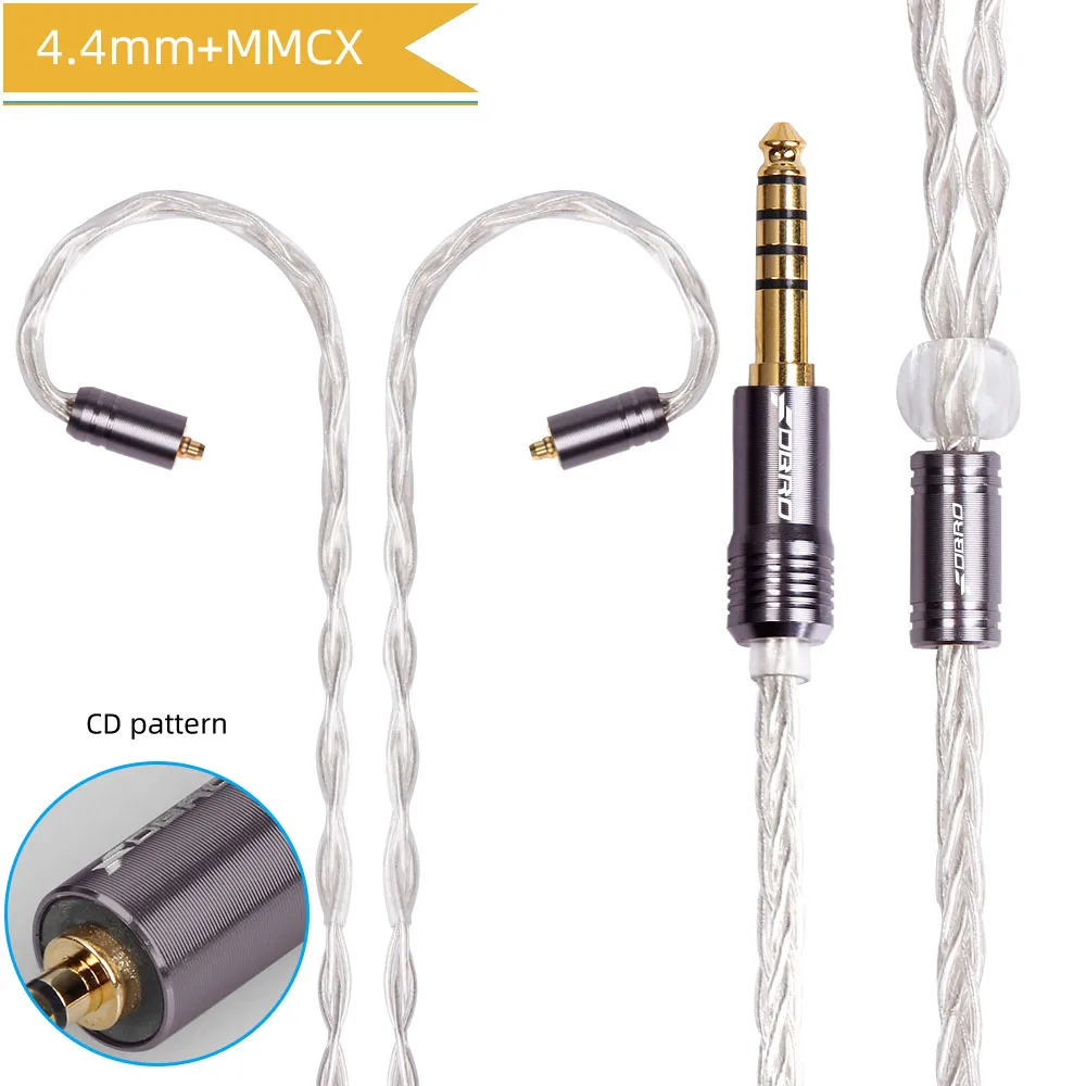silver 4.4mm MMCX FDBRO 8core MMCX 2Pin 0,78 мм A2DC посеребренный кабель для наушников 2,5/3,5/4,4 мм наушники с уравновешенным якорем аудио разъем кабеля для SE315 SE425 - Цвет: silver 4.4mm MMCX