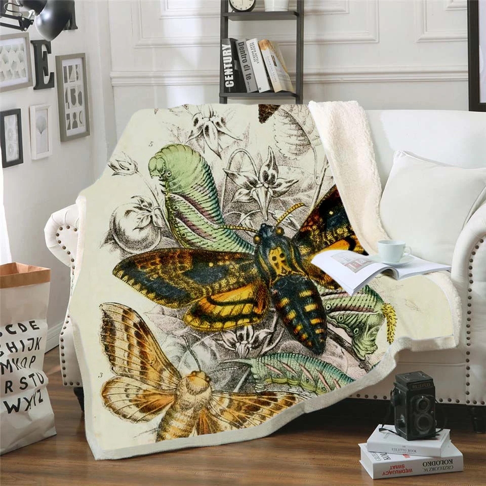 

Plstar Cosmos Colorful butterfly insect Blanket 3D print Sherpa Blanket on Bed Kids Girl Flower Home Textiles Dreamlike style-7