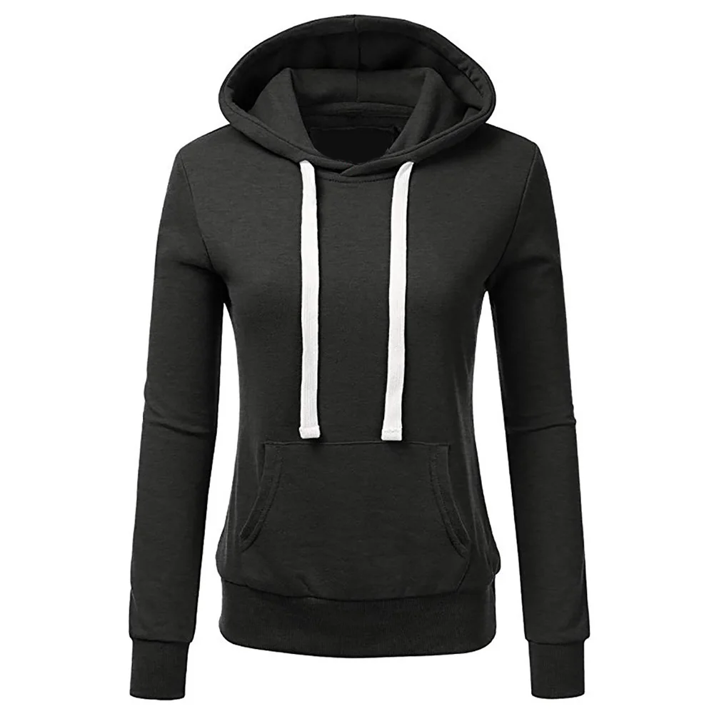 

Women Spring Autumn Casual Knitted Pockets Hooded Long Sleeve Solid Lace Up Pullover Female Drawstring Soft Ladies Fashion Tops