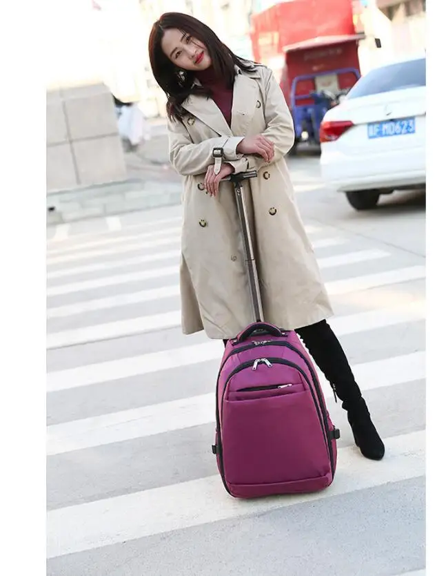 WomenTravel trolley Bag School Trolley Bags Men Trolley Bags with  Wheels Women carry on hand luggage bag Wheeled Backpack Bag