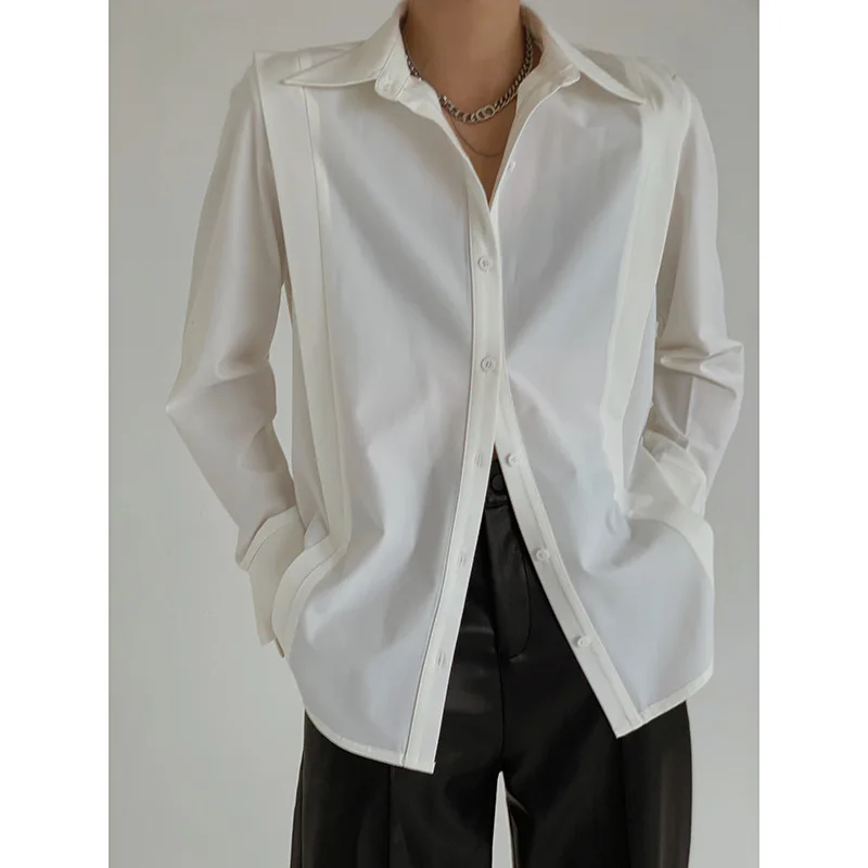 

Autumn Winter Solid Long Sleeve Loose Minority Shirt Wome Design Coffee Ladies Shirt Womens