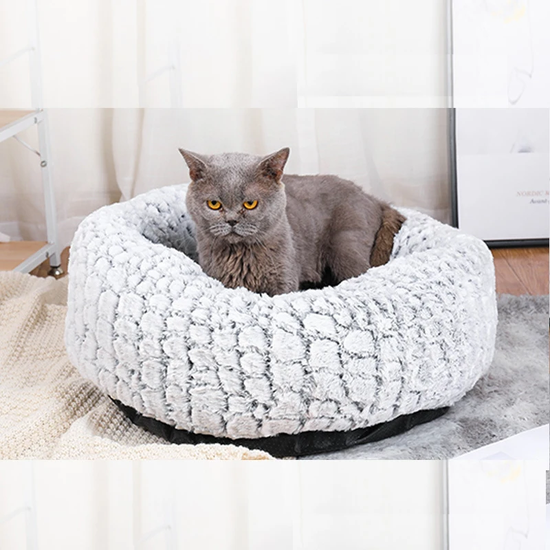 Длинная плюшевая мягкая кровать для домашних животных Конура собака круглая
