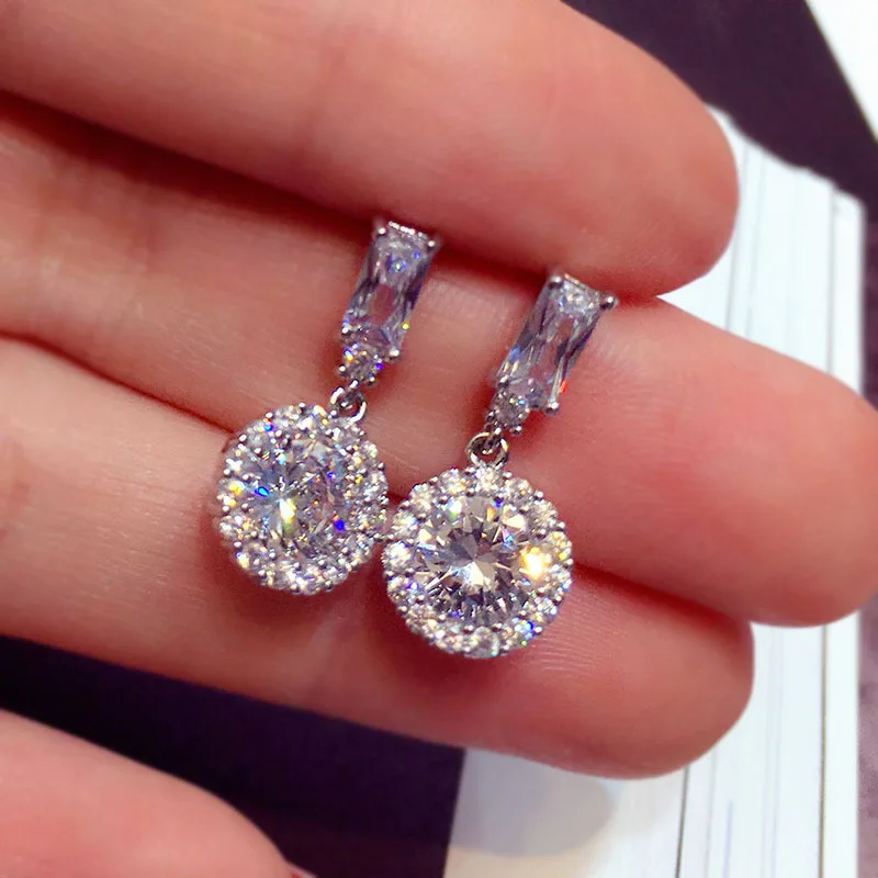 Silver Женские новые трендовые блестящие серьги с кубическим цирконием 925 Висячие серьги из серебра 925 пробы роскошные длинные висячие серьги для свадьбы - Окраска металла: Silver