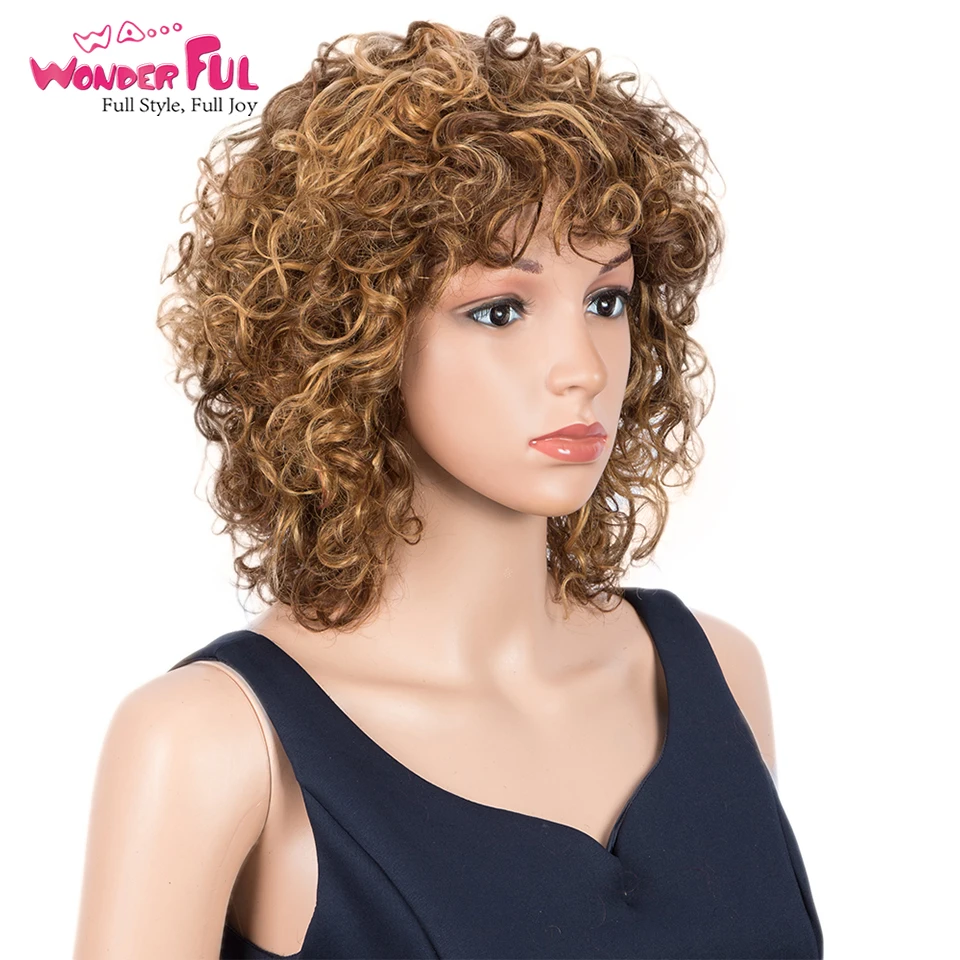 Хайлайтер короткий вьющийся парик с челкой Омбре смешанный коричневый