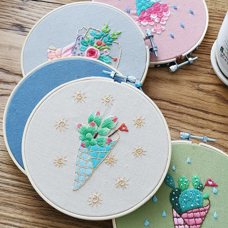 Суккуленты цветок растения наборы для вышивки с кольцом легкая Вышивка