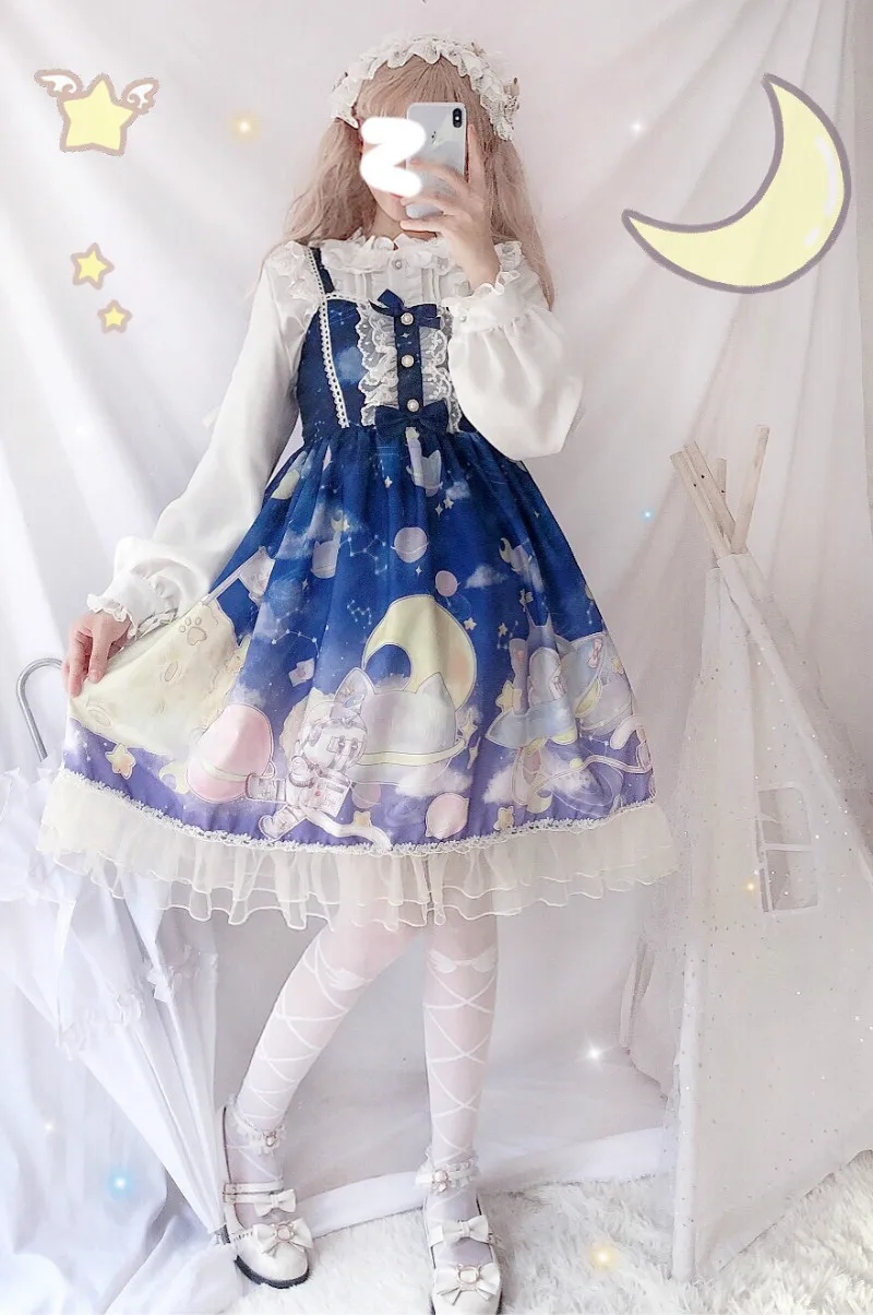 Платье в стиле Лолиты; милое платье в японском стиле Kawaii; платье принцессы для девочек в винтажном готическом стиле; кружевная розовая летняя юбка с принтом
