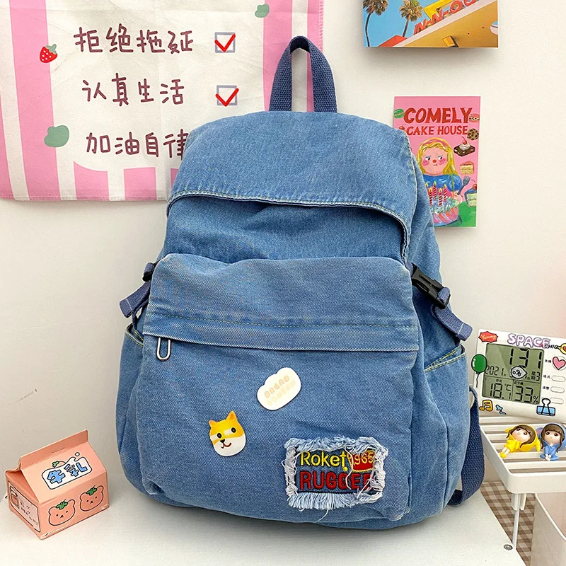 

Новый модный Джинсовый Рюкзак 2021, высококачественный вместительный женский однотонный рюкзак, подходящий для молодых студентов, школьные ...