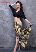 belly dance professional clothes for women modal half sleeves top sexy printed split skirt 2pcs adult dance stage group wear