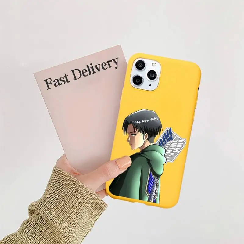 

Hot Anime Attack On Titan Phone Case Candy Color Yellow for iPhone 11 12 pro XS MAX 8 7 6 6S Plus X 5S SE 2020 XR