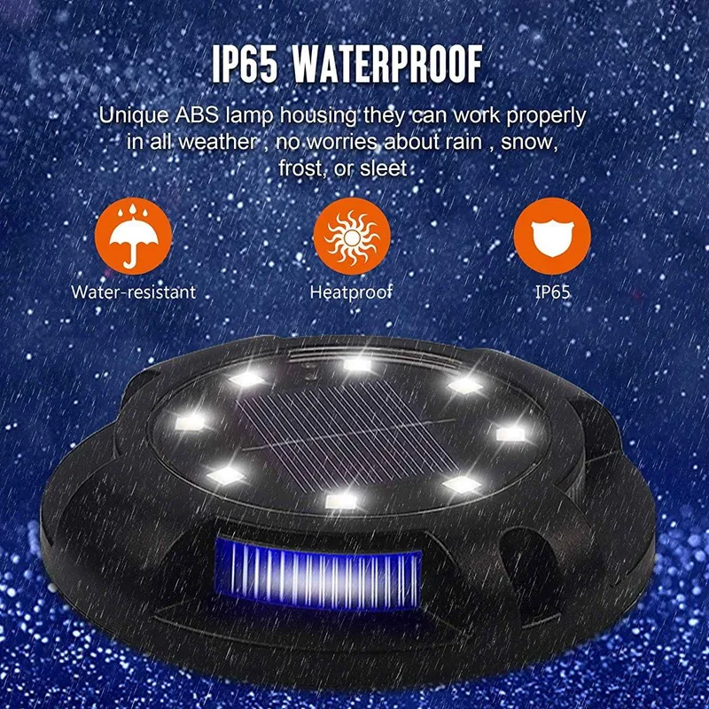

8 Pack Solar Ground Lights Outdoor, Disk Light 8 LED Cool White + 4 LED Blue, Waterproof Solar Powered Lights, In-Ground