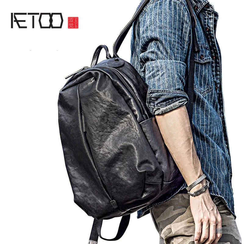 Кожаная мужская сумка AETOO с двумя ручками модный трендовый кожаный рюкзак