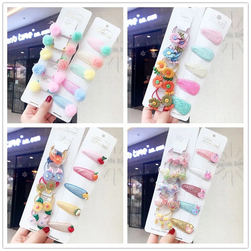 2020 New 10pcs Baby Girls Cute Hairpins Cartoon Animals Fruit Elastic Hair Bands Ponytail Holder Scrunchies Kid Accessories | Детская