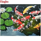 Алмазная вышивка ручной работы с карпом и прудом, алмазная живопись сделай сам с изображением рыб, кои и Лоту, цветов, вышивка крестиком, стразы, мозаичный Декор