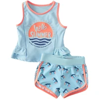two piece swimwear for girls summer casual swimsuit tops and shorts with drawstring kids bathing suits breathable beachwear