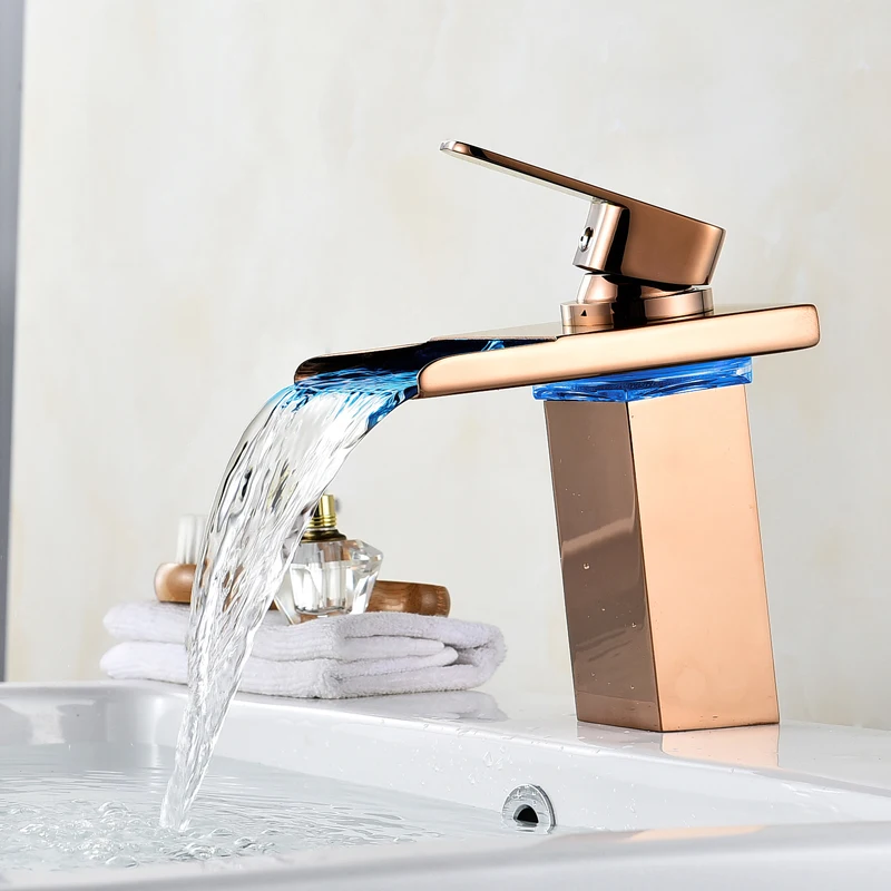 

2021 Bathroom Waterfall Faucet LED Faucet. Gold Waterfall Brass Basin Faucet. Bathroom MixerTap Deck Mounted Basin Sink MixerTap