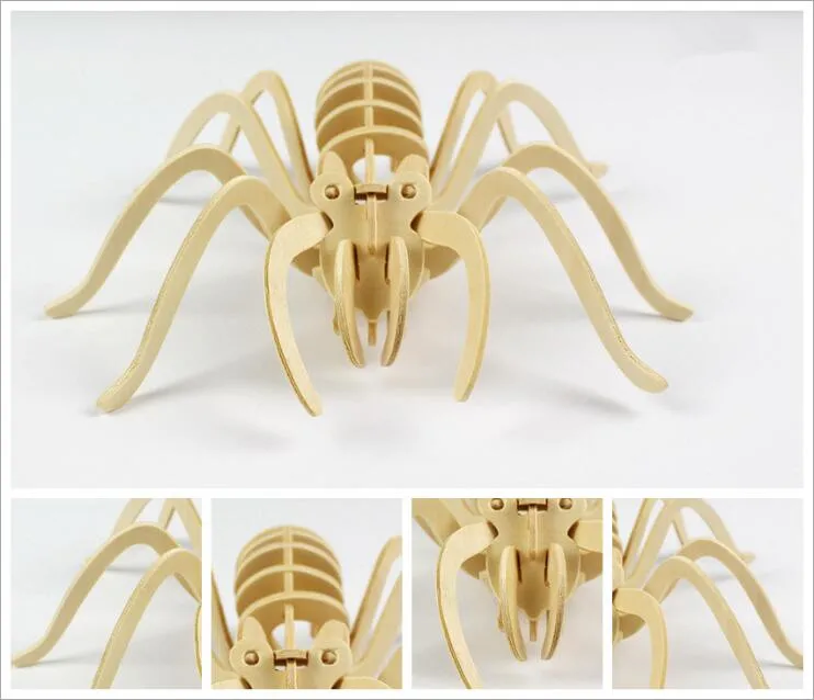 Spider DIY Дети 3D деревянные пазлы модель животного Сборка строительные наборы Развивающие игрушки для детей - Цвет: Spider