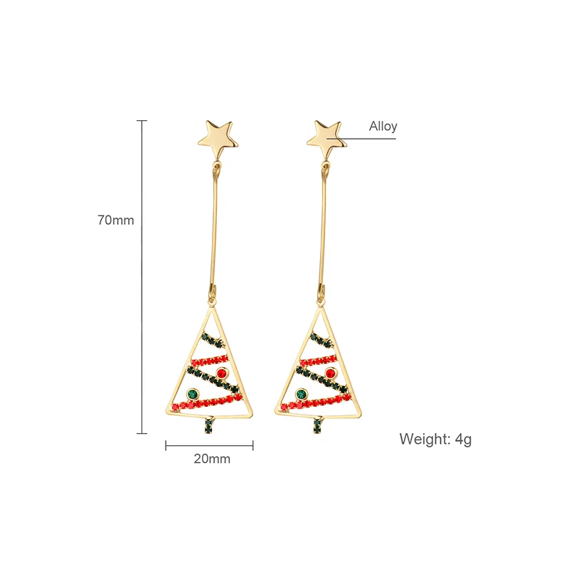 

Dorado Colorful Zircon Christmas Tree Long Drop Earrings for Women Girls Party Star Metal Fashion Jewelry Dangle Brincos Punk