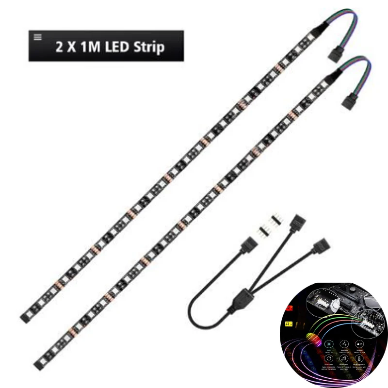 2x1m led strip Для Mid чехол с рисунком башня свет геймер DIY аура синхронизация M/B светодиодный RGB игровой гибкие 5050 Светодиодные полосы световая лента лампа с 4pin RGB заголовок - Испускаемый цвет: 2x1m led strip