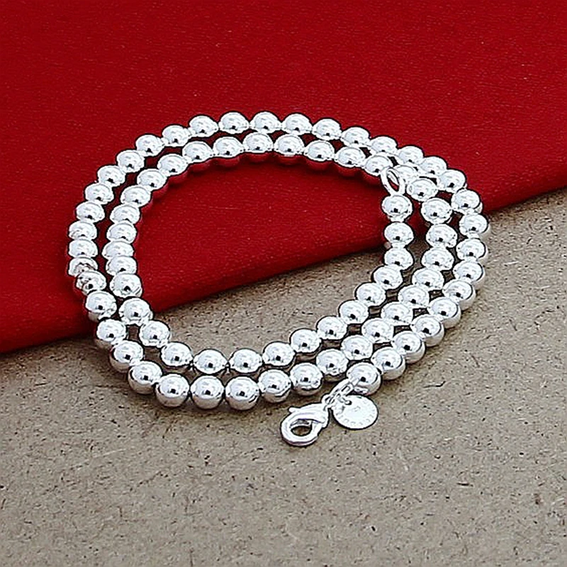 

MEEKCAT New Fashion 925 Silver Chain Necklace 6mm Round Bead Necklace for Women Fine Jewelry