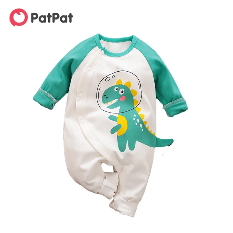 Хлопковый повседневный комбинезон PatPat с длинными рукавами и круглым вырезом