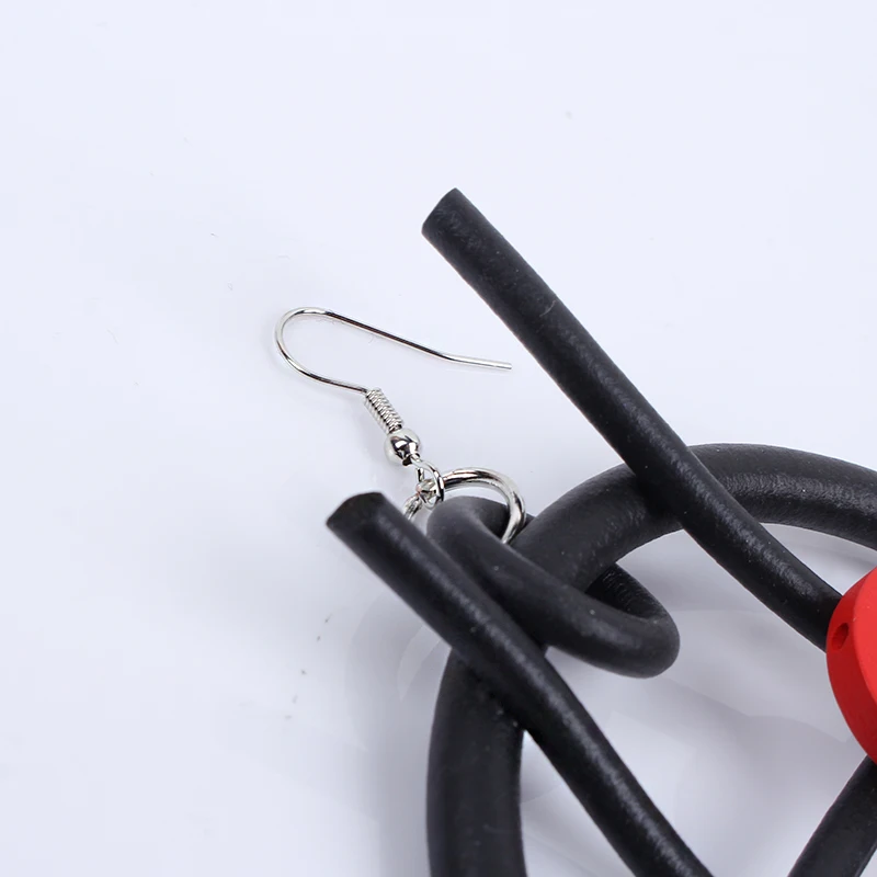 

YD&YDBZ New Red Round Wooden Drop Earring For Women Punk Style Geometry Rubber Hanging Earrings Bohemian Ear Jewelry Decoration